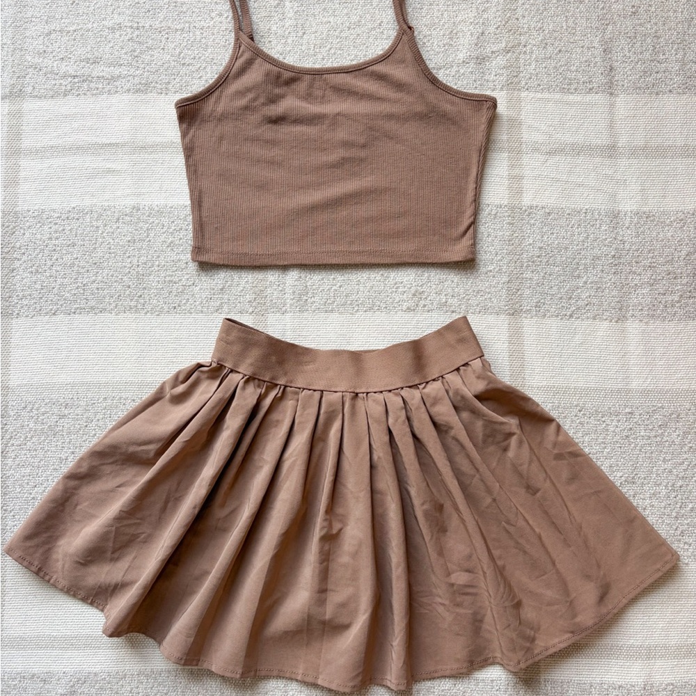 Brown 2 Piece Set Crop Tank & Pleated Skort Small if it were me